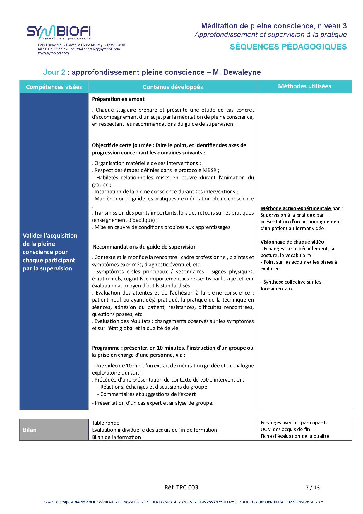 alt="Programme de la formation Méditation Pleine Conscience, niveau 3 : approfondissement et supervision à la pratique- page 2"