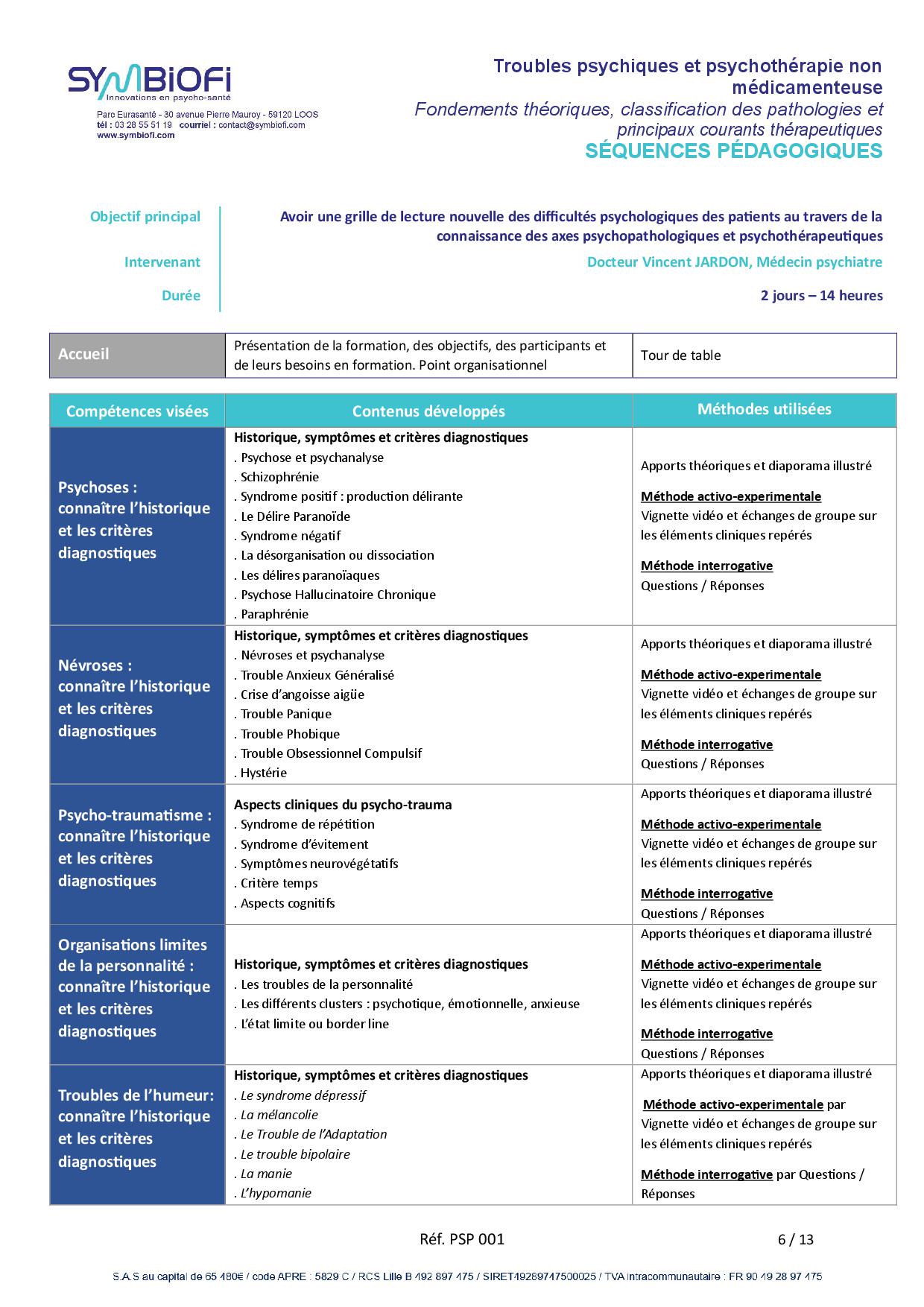 alt="Programme de la formation Troubles psychiques et psychothérapie non médicamenteuse : fondements théoriques, classification des pathologies et principaux courants thérapeutiques - page 1"