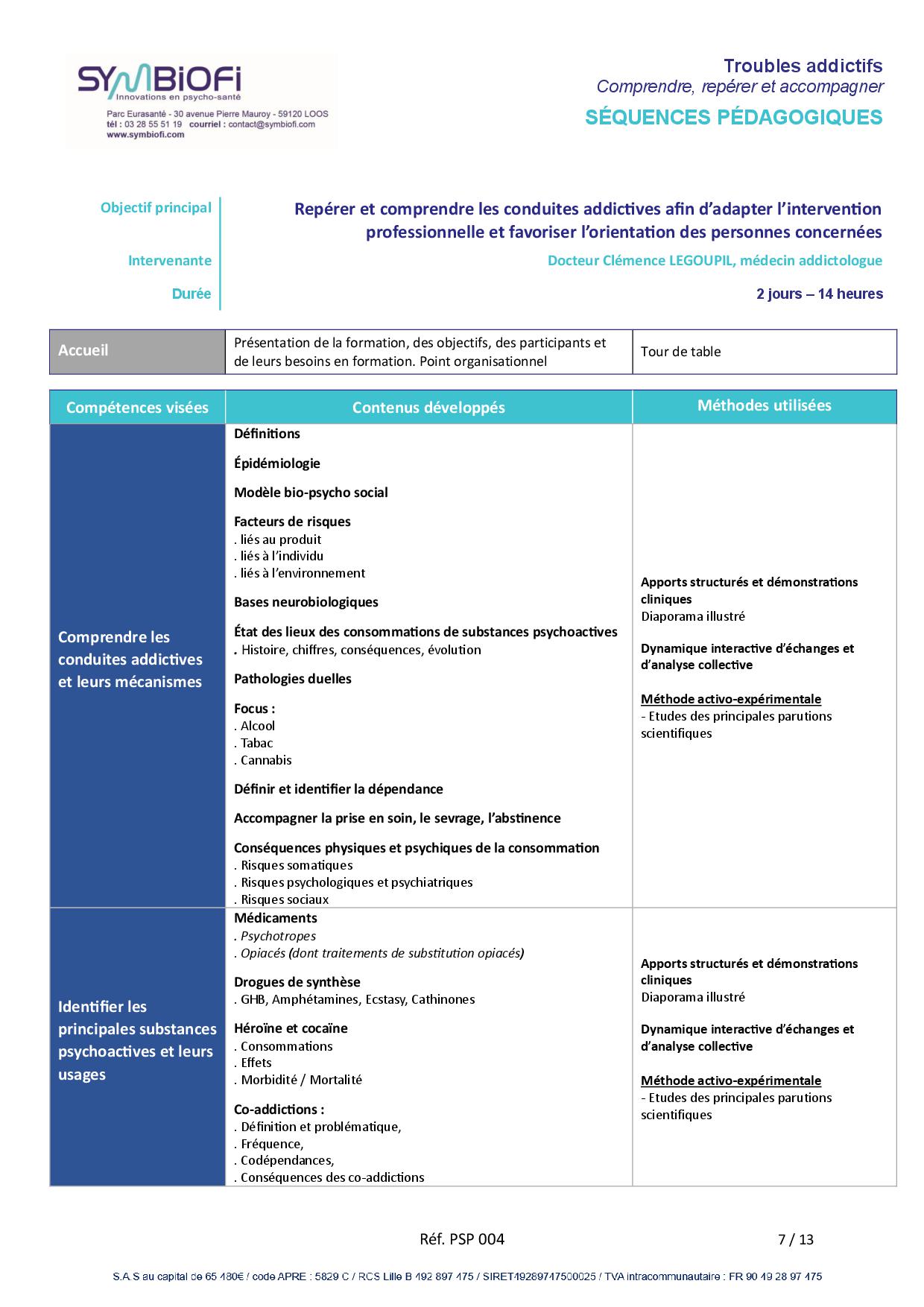 alt="Programme de la formation Dépendances et troubles addictifs : comprendre, repérer, accompagner - page 1"