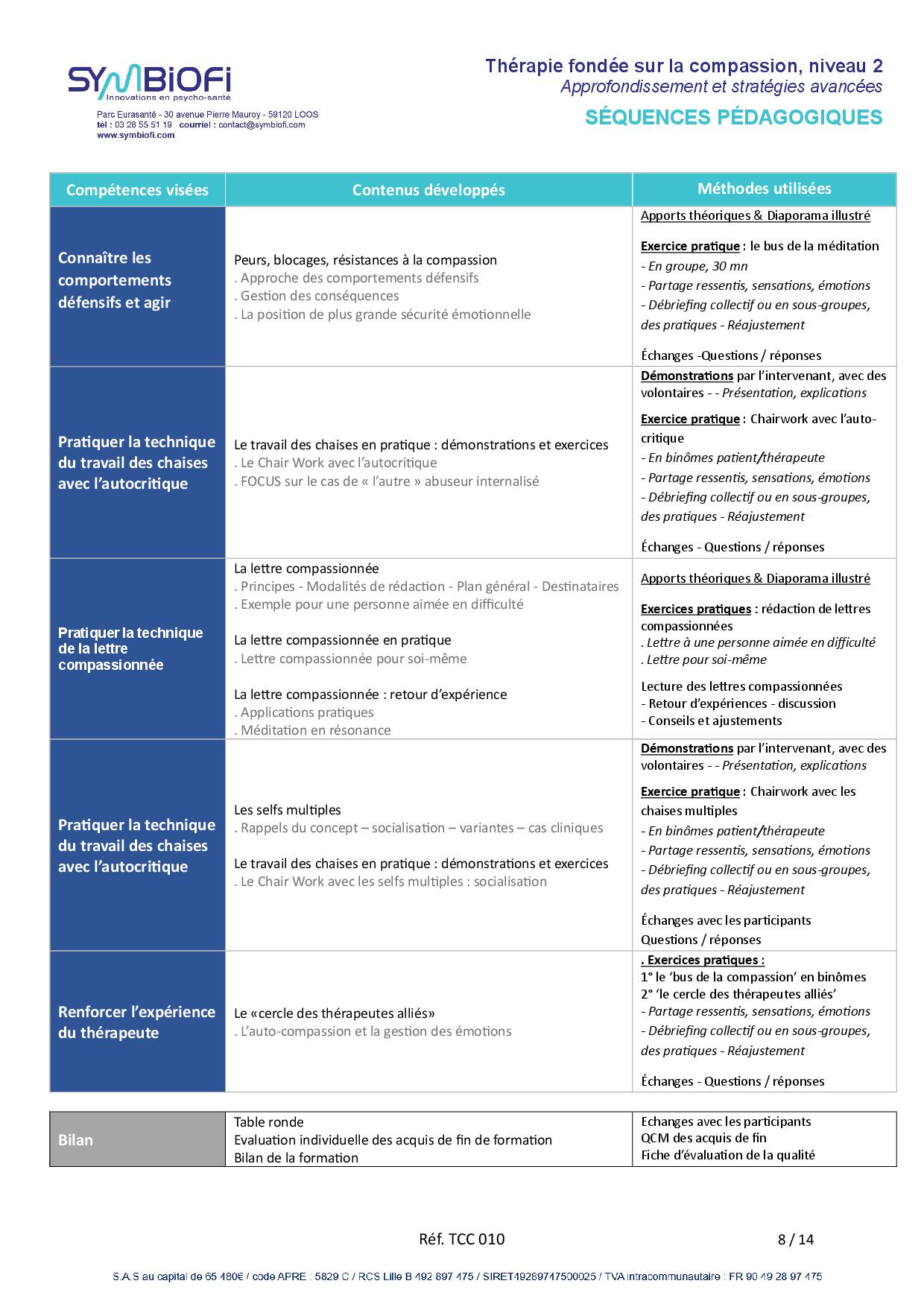 alt="Programme de la formation Thérapie fondée sur la compassion, niveau 2 : approfondissement et stratégies avancées - page 2"