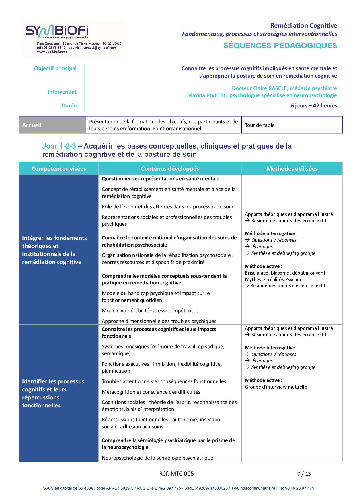 alt="Programme de la formation Remédiation cognitive - page 1"