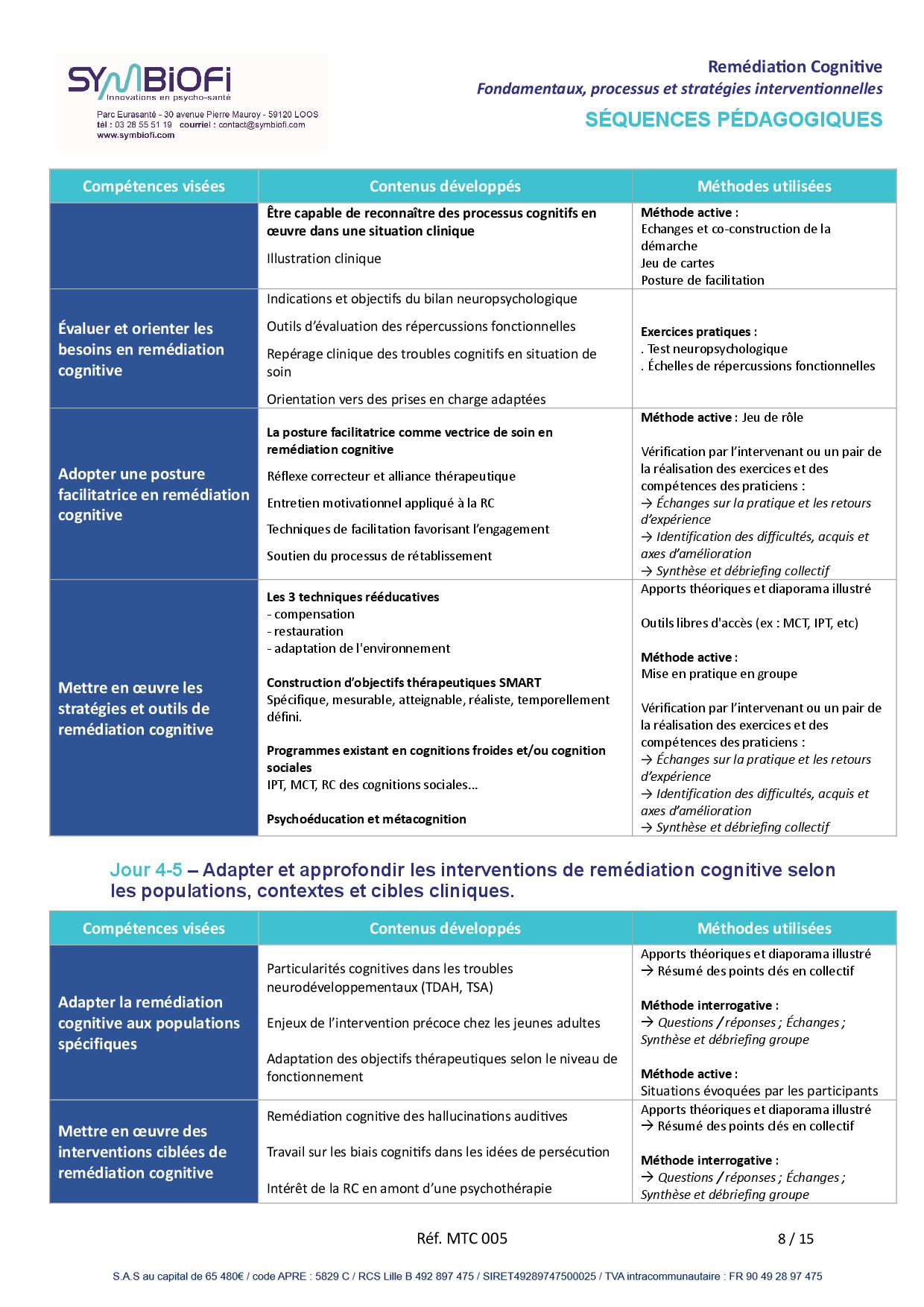 alt="Programme de la formation Remédiation cognitive - page 2"