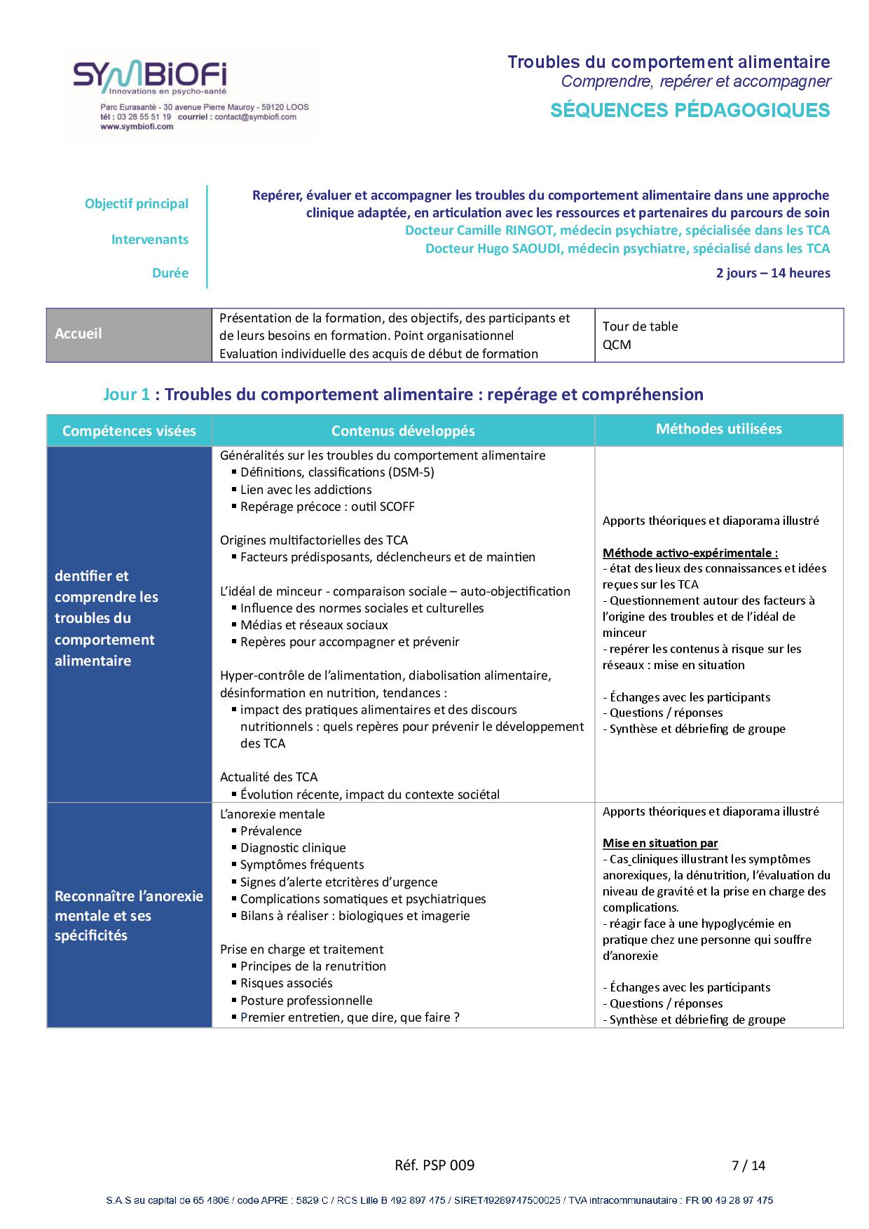 alt="Programme de la formation Troubles du comportement alimentaire : comprendre, repérer et accompagner - page 1"