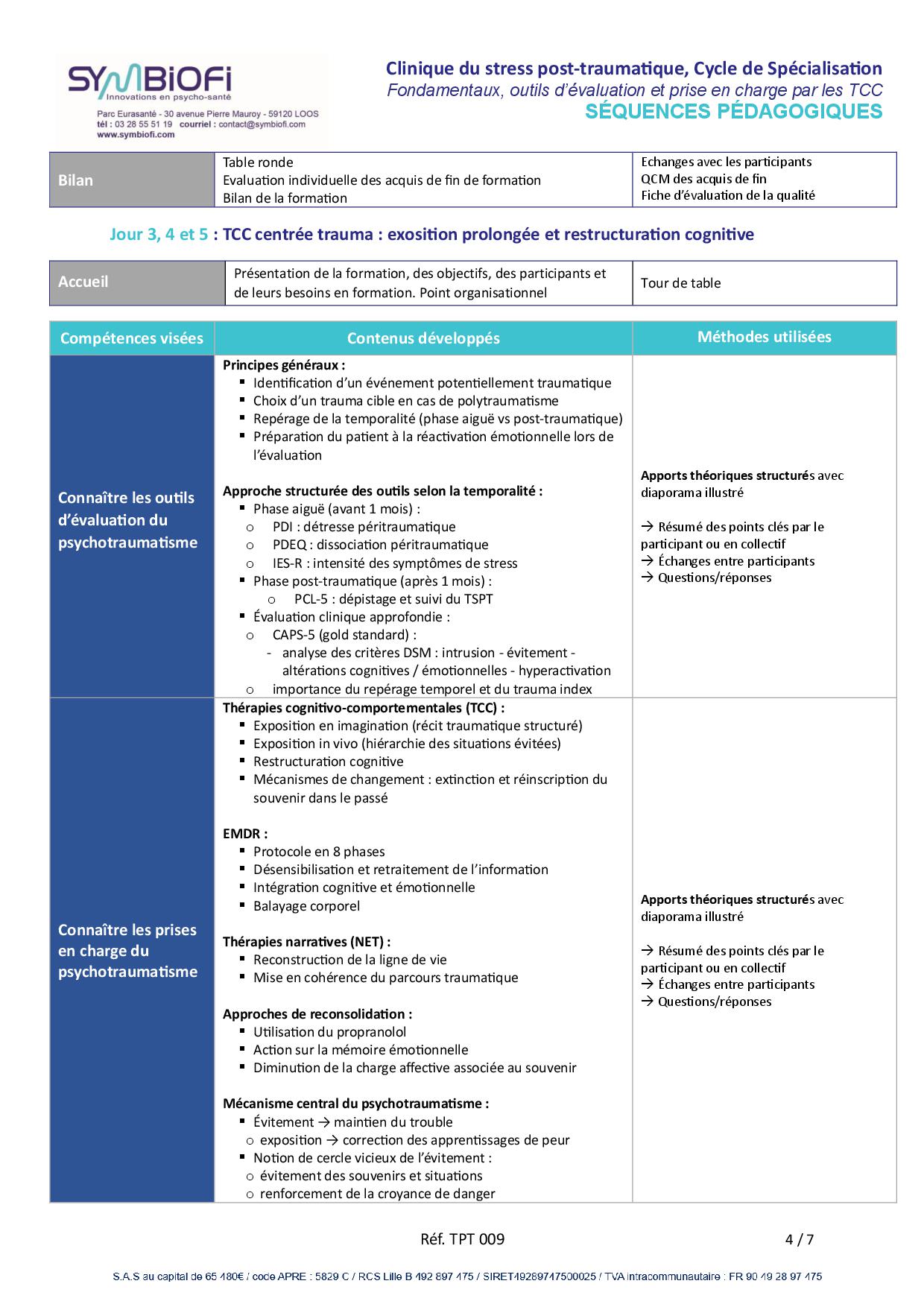 alt="Programme de la formation Clinique du stress post-traumatique, le Cycle de Spécialisation - page 3"
