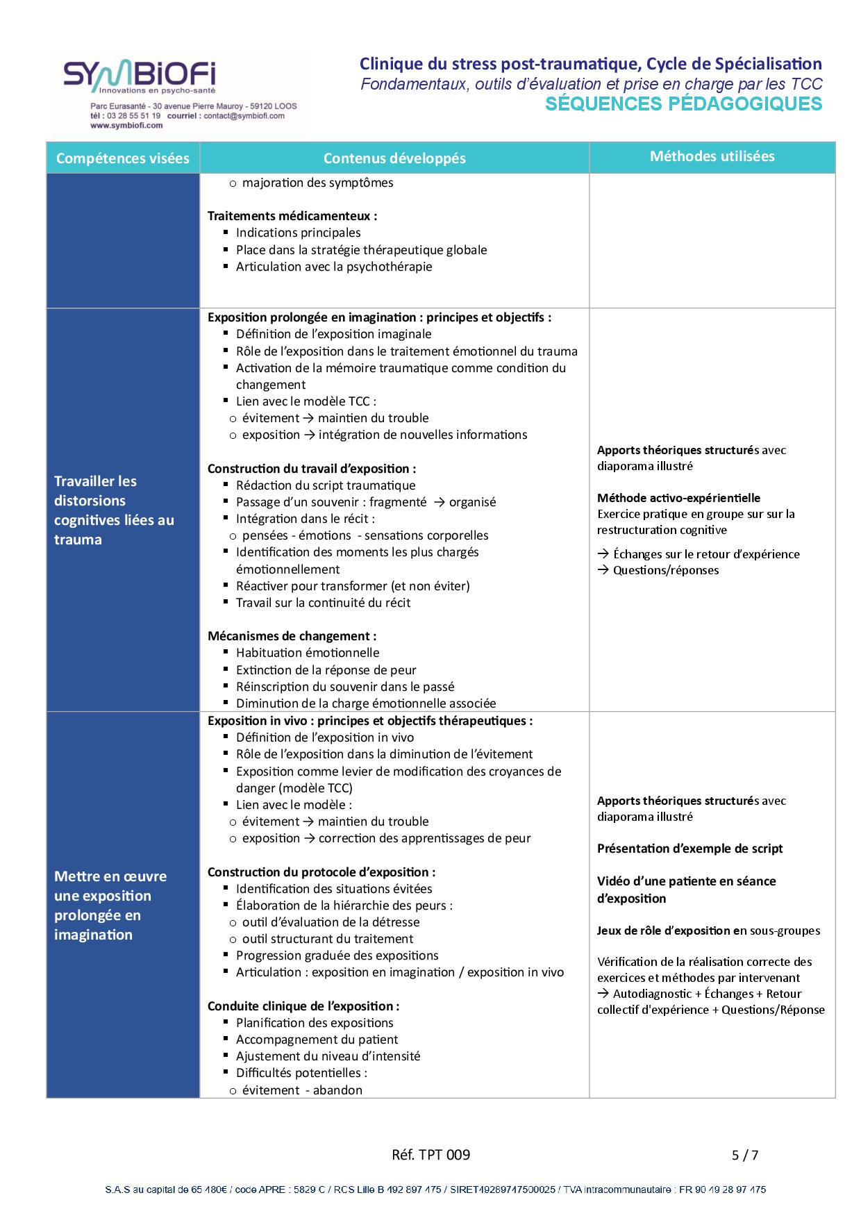alt="Programme de la formation Clinique du stress post-traumatique, le Cycle de Spécialisation - page 4"