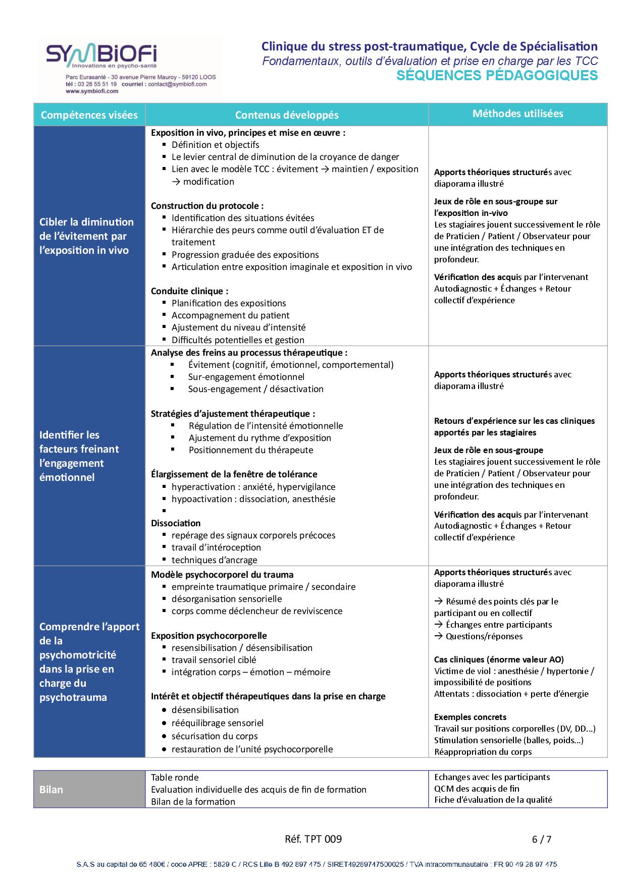 alt="Programme de la formation Clinique du stress post-traumatique, le Cycle de Spécialisation - page 5"