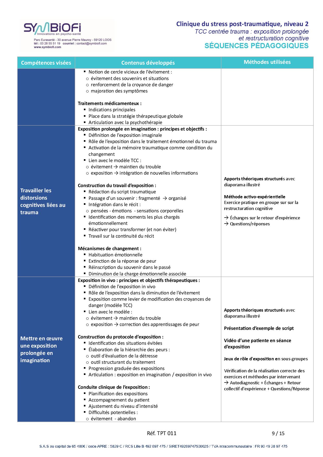 alt="Programme de la formation Protocoles TCC centrés trauma : exposition prolongée et restructuration cognitive - page 2"