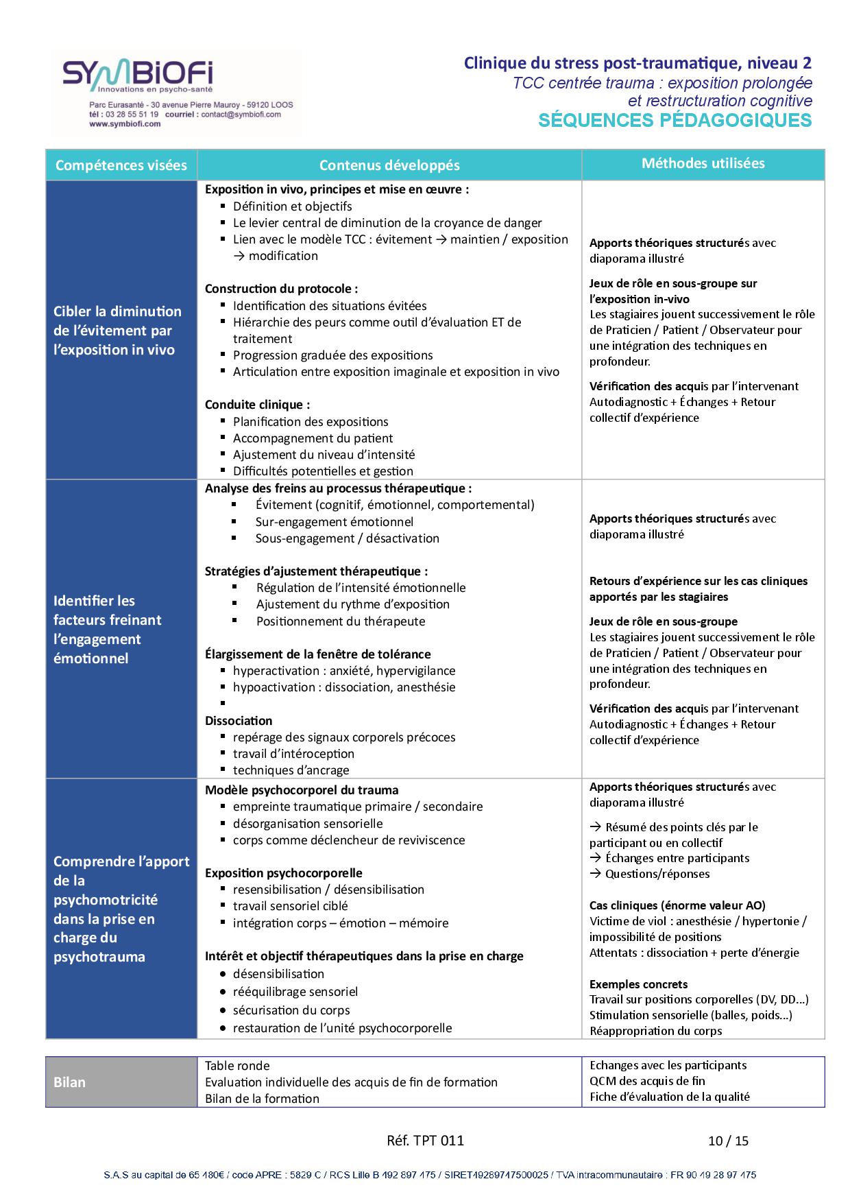 alt="Programme de la formation Protocoles TCC centrés trauma : exposition prolongée et restructuration cognitive - page 3"