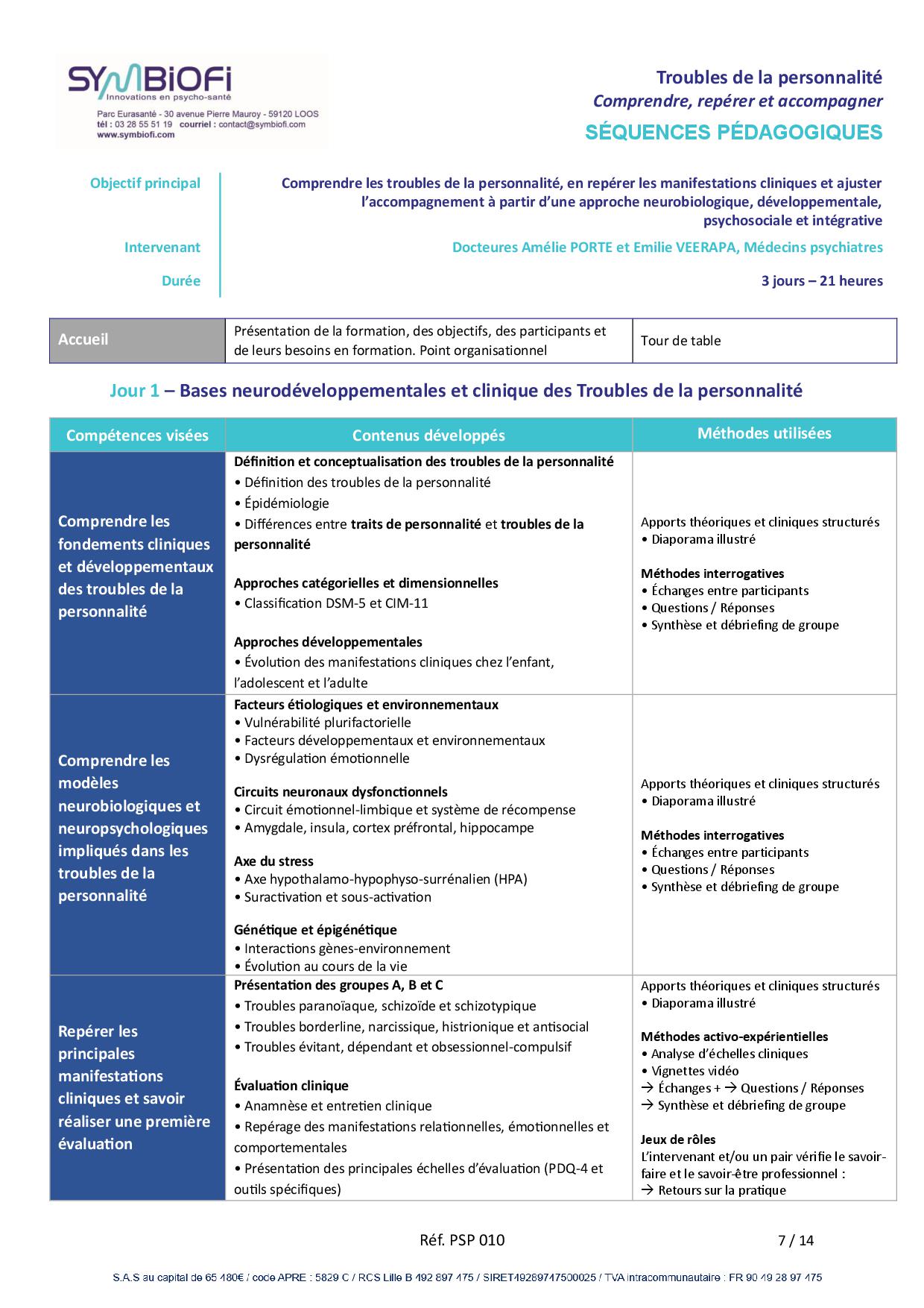 alt="Programme de la formation Troubles de la personnalité : comprendre, repérer, accompagner - page 1"
